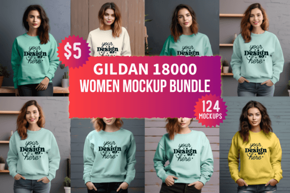 Gildan 18000 Women Mockup Bundle: Graphics & Product Mockups